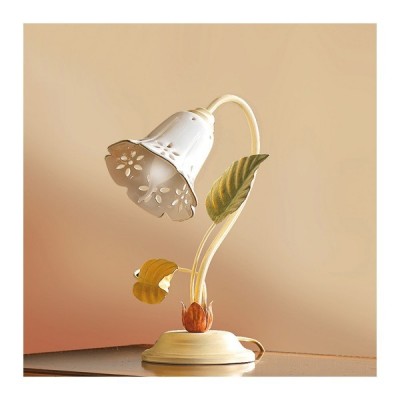 Lampada da tavolo con diffusore in ceramica a campanella traforata retrò country – h. 32 cm