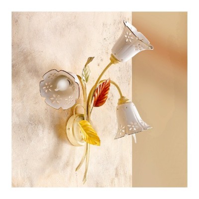 Applique wall lamp with 3 lights with vintage country bell-shaped perforated ceramic plate - h 52 cm
