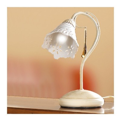Lampada da tavolo a 1 luce in ferro con diffusore in ceramica traforata vintage country – h. 30 cm