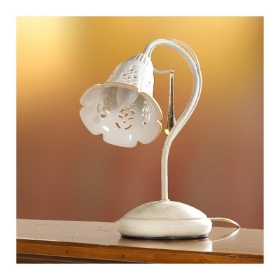 Lampada da tavolo a 1 luce in ferro con diffusore in ceramica traforata vintage country – h. 30 cm