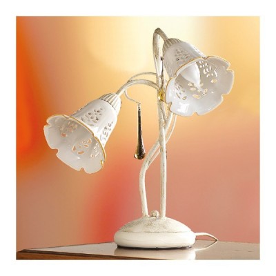 Lampe de table en fer 2 lumières avec diffuseur rétro vintage en céramique perforée - h. 40 cm