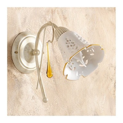 Applique wall lamp with 1 light with retro country perforated ceramic diffuser - h. 24cm