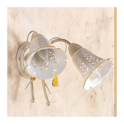 Applique wall lamp with 2 lights with vintage country perforated ceramic plate - h 24 cm