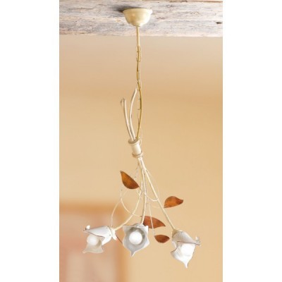 Lámpara colgante de 3 luces en hierro y placa de cerámica retro country calla - Ø 44 cm