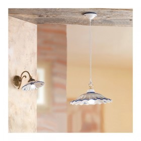 Suspension chandelier with pleated ceramic lampshade and rustic vintage decoration - Ø 38 cm