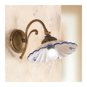 Applique applique à 1 lumière en laiton avec plaque en céramique plissée vintage - h. 19 cm