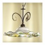 Suspension en fer 1 lumière avec plaque ondulée en céramique et décor floral – Ø 41 cm
