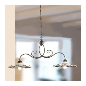 Lampada a bilanciere a 2 luci in ferro con piatti in ceramica ondulati decorati vintage rustico – Ø 96 cm