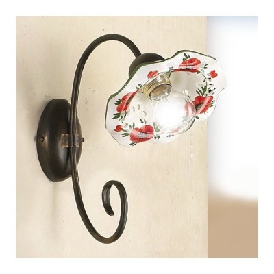 Wandleuchte mit 1 Licht aus Retro-Vintage-Keramik, flaches Messing – H. 29cm