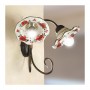 Applique lampada da parete ad 2 luci con paralumi in ceramica ondulata decorata country rustica - h. 30 cm
