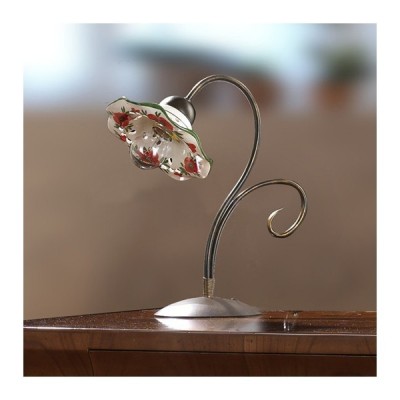 Retro-Vintage-verzierte und gewellte Tischlampe aus Messing und Keramik – H. 37 cm