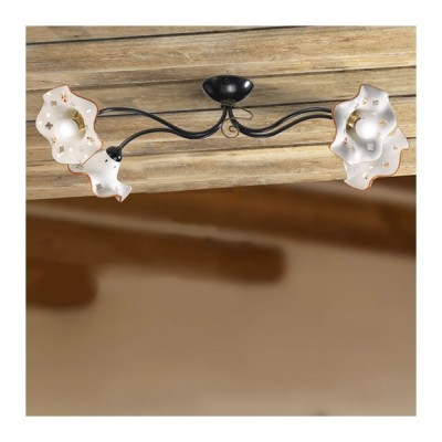Ceiling light 4-light ceiling lamp with rustic country decorated wavy ceramic lampshades - Ø 80 cm