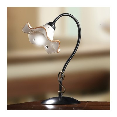 Tischlampe mit gewellter und dekorierter Vintage-Retro-Keramikplatte – H. 37 cm