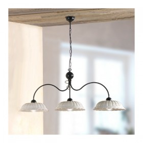 3-flammige Wipplampe mit perforierten, plissierten Retro-Keramikplatten – Ø 116 cm