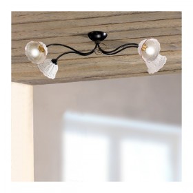 Deckenleuchte mit 4 Leuchten und plissierten und perforierten Keramiklampenschirmen im Country-Vintage-Stil – Ø 80 cm