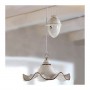 Lustre haut et bas avec contrepoids et abat-jour en céramique vintage rustique décorée et ajourée - Ø 40 cm