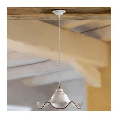 Lámpara colgante con pantalla de cerámica vintage ondulada y perforada - Ø 21 cm