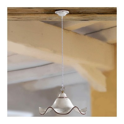 Hängeleuchter mit gewelltem und perforiertem Vintage-Retro-Keramiklampenschirm – Ø 17 cm