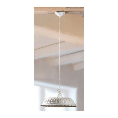Pendant chandelier with rustic retro pleated and perforated ceramic lampshade - Ø 42 cm