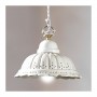 Lampadario a sospensione con paralume in ceramica plissettata e traforata vintage country – Ø 22 cm