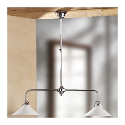 Lámpara basculante de 2 luces de latón cromado con placas de cerámica retro country lisa blanca - Ø 94 cm