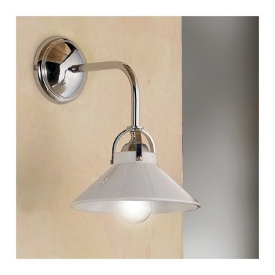 Applique applique à 1 lumière en laiton chromé avec plaque en céramique rétro blanc brillant - h. 26 cm