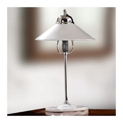 Lampada da tavolo in ottone cromato con diffusore in ceramica bianca liscia e lucida retrò - h.45 cm