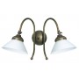 Antique brass wall light with 2 lights and white glass lampshade