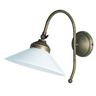 Applique 1 lumière en laiton antique et abat-jour en verre blanc