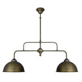 Lustre 2 lumières réglable en hauteur en laiton bruni, style rustique vintage