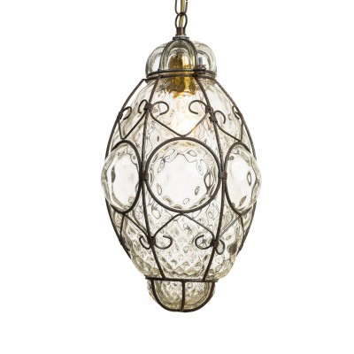 Lucerna lanterna lampadario ambra vetro soffiato in gabbia di ferro – VARIE ALTEZZE