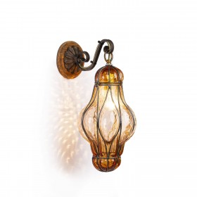 Lucerne lantern in venetian blown glass in a cage of iron Height 32 cm (Amber, Clear, Pink)
