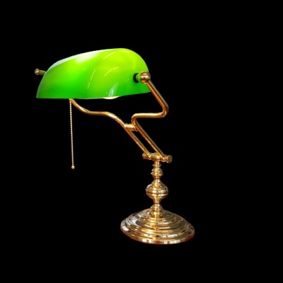 BOTTICELLI Luxury Bankers Lamp - Handmade Solid Brass and Green Glass Shade - Made in Italy