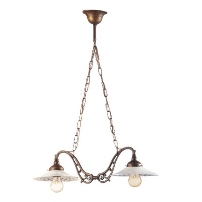 Lampada a bilanciere a 2 luci in ottone con piatti in ceramica decorata retrò vintage – Ø 60 cm