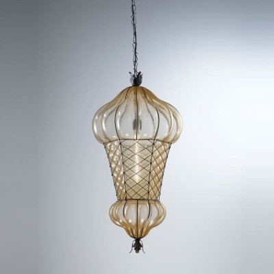 Babà pendant chandelier in hand-blown glass - ANTIQUE AMBER