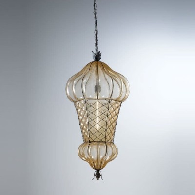 Lustre suspension Babà en verre soufflé bouche - AMBRE ANTIQUE