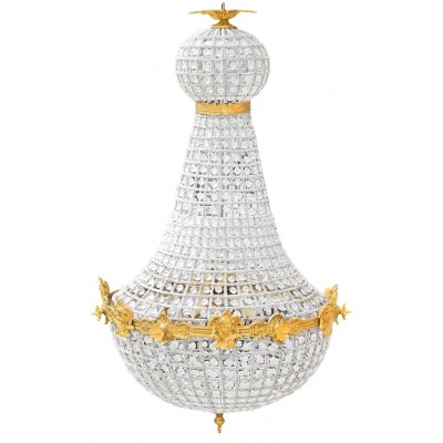 Lustre montgolfière de style baroque à 6 lumières en bronze et cristaux