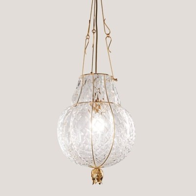 Suspension chandelier with sinuous lines in Venetian blown glass