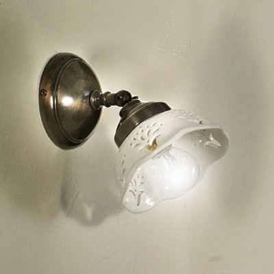 Applique lampada da parete in ceramica rustica country con attacco in ottone Ø 13 cm