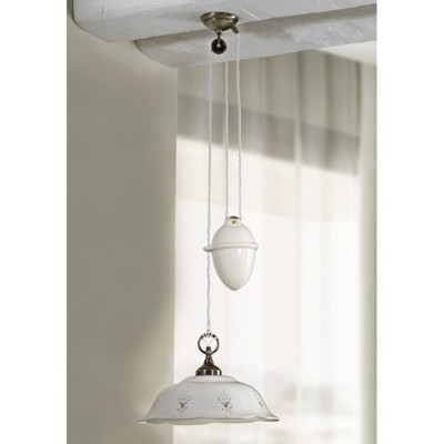 Lampadario in ceramica con contrappeso stile rustico cuntry Ø 36