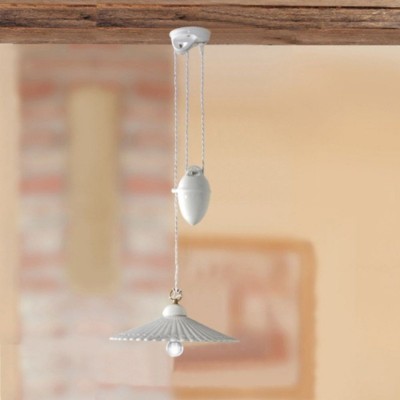 Suspension lamp with counterweight in white glazed ceramic Ø 37 cm