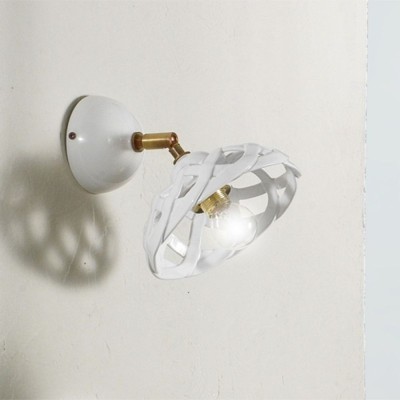 Applique wall lamp in white glazed ceramic with antique finish Ø 17 cm