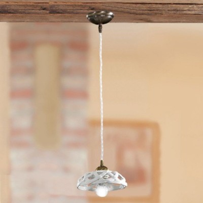 Lámpara colgante con acabado antiguo en cerámica esmaltada blanca Ø 17 cm