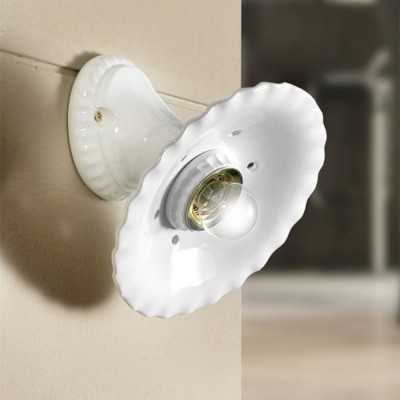 Lampada da parete applique in stile rustico in ceramica bianca Ø 21 cm