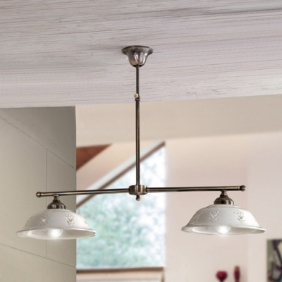 Lampada da soffitto a due bracci regolabili in ceramica smaltata stile rustico Ø 29 cm