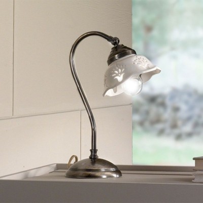 Lámpara de mesa rústica en cerámica esmaltada blanca Ø 13 cm