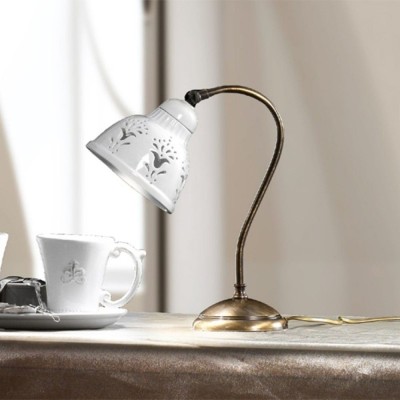 Lampada da tavolo in ceramica smaltata bianca stile rustico Ø 13