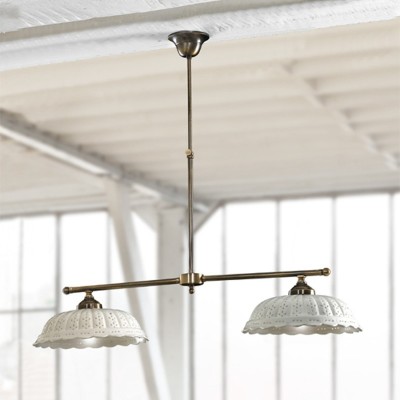 Two-light lamp with adjustable suspension in white ceramic Ø 31 cm