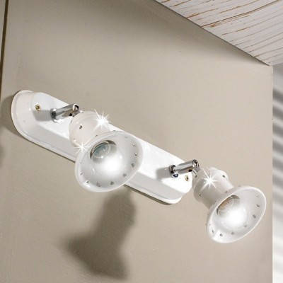 Aplique de dos luces de cerámica esmaltada en blanco con elementos de cristal Ø 10 cm