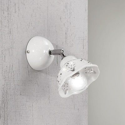 White glazed ceramic wall light with crystal elements Ø 13 cm